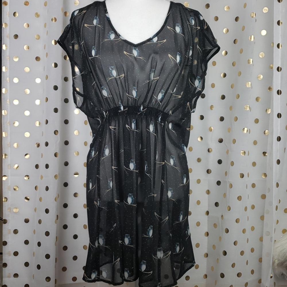 She Said...Black Sheer Owl Print Tunic